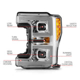 ANZO 17-19 Ford F-250/350/450 SD (w/o Factory LED HL) LED Proj Headlights w/Light Bar Switchback Chr - 111578