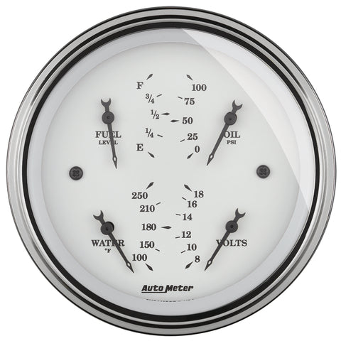 AutoMeter Gauge Quad 3-3/8in. 0 Ohm(e) to 90 Ohm(f)Elec Old Tyme White - 1614