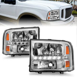 ANZO 2000-2004 Ford Excursion Crystal Headlights Chrome w/ LED 1pc - 111088