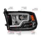ANZO 2009-2018 Dodge Ram 1500 Crystal Headlights w/ Light Bar Black Housing - 111515