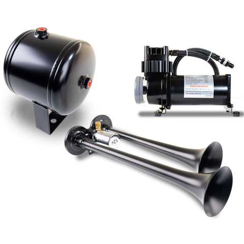 Kleinn Dual Black Horn Kit w/ 150 PSI Waterproof 0.5 gal Air Tank - HKUTV