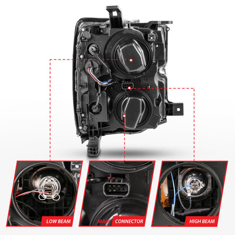 ANZO 2015-2016 Chevrolet Silverado Projector Headlights w/ Plank Style Design Chrome w/ Amber - 111360