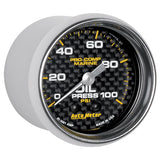 Autometer Marine Carbon Fiber Ultra-Lite 2-1/16in 100PSI Mechanical Oil Pressure Gauge - 200790-40