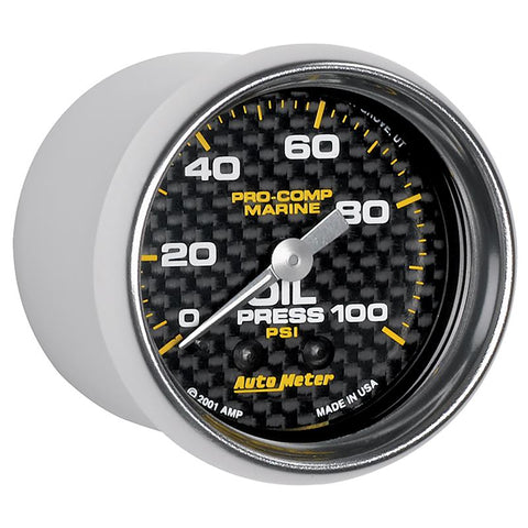 Autometer Marine Carbon Fiber Ultra-Lite 2-1/16in 100PSI Mechanical Oil Pressure Gauge - 200790-40