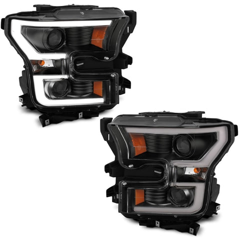 ANZO 2015-2017 Ford F-150 Projector Headlights w/ Plank Style Switchback Black w/ Amber - 111357