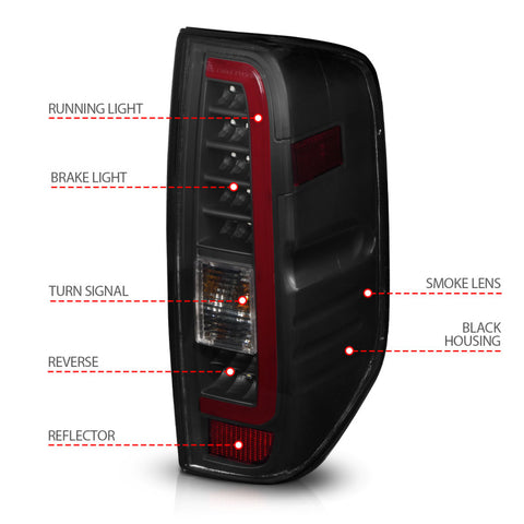 ANZO 2005-2021 Nissan Frontier LED Taillights Black Housing/Smoke Lens - 311444