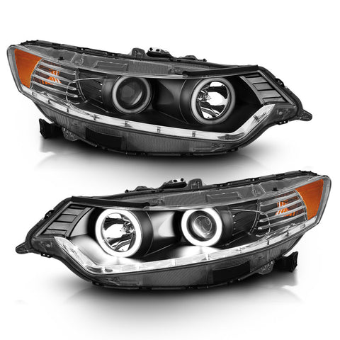 ANZO 2009-2012 Acura TSX Projector Headlights w/ Halo Black (CCFL) (HID Compatible) - 121393