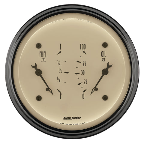 AutoMeter Gauge Dual Fuel & Oilp 3-3/8in. 0 Ohm(e) to 90 Ohm(f)& 100PSI Elec Antique Beige - 1824