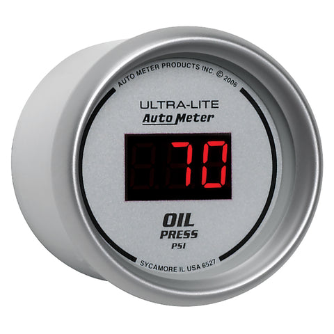 Autometer Ultra-Lite 2-1/16in 100PSI Silver Dial Digital Oil Pressure Gauge w/ Red LED - 6527