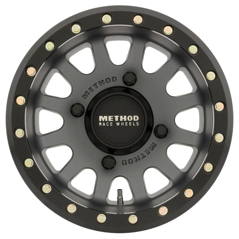 Method MR401 UTV Beadlock 14x7 / 4+3/13mm Offset / 4x136 / 106mm CB Titanium Wheel- Matte Black Ring - MR40147047843B
