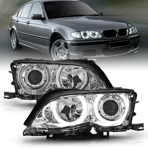 ANZO 2002-2005 BMW 3 Series E46 Projector Headlights w/ Halo Chrome - 121212
