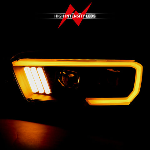 ANZO 2016-2017 Toyota Tacoma Projector Headlights w/ Plank Style Switchback Black w/ Amber - 111396