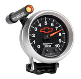 Autometer GM Red Bowtie Black 3-3/4in 0-10000 RPM Pedestal Mount Tachometer Quick-Lite - 3690-00406