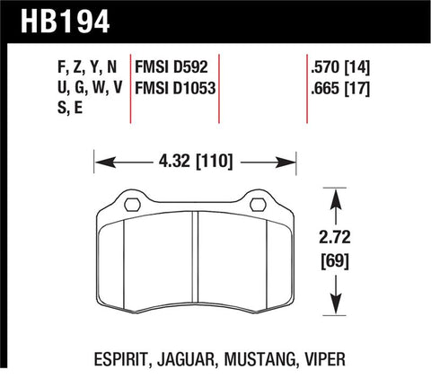 Hawk 2010 Camaro SS DTC-70 Race Rear Brake Pads - HB194U.570