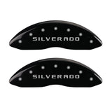 MGP Front set 2 Caliper Covers Engraved Front Silverado Black finish silver ch - 14207FSILBK