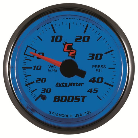 Autometer C2 52mm 30 In Hg-Vac/45 PSI Mechanical Vacuum/Boost Gauge - 7108
