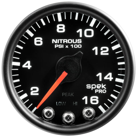 Autometer Spek-Pro Gauge Nitrous Press 2 1/16in 1600psi Stepper Motor W/Peak & Warn Blk/Blk - P32032