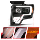 ANZO 2009-2013 Ford F-150 Projector Light Bar G4 Switchback Headlights Black Amber - 111469