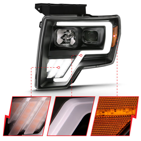 ANZO 2009-2013 Ford F-150 Projector Light Bar G4 Switchback Headlights Black Amber - 111469