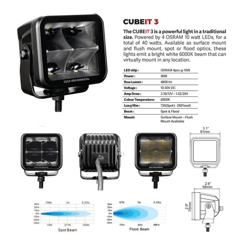 Go Rhino Xplor Blackout Series Cube LED Flood Light Kit (Flush Mount) 3x3 - Blk (Pair) - 750400321FCF
