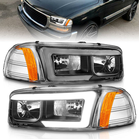 ANZO 99-17 GMC Sierra/Denali Headlights Black Amber (w/C Light Bars) - 111522
