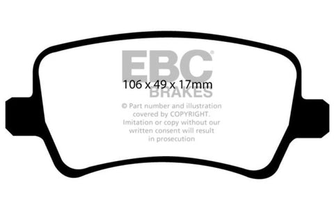 EBC 11+ Volvo S60 2.5 Turbo T5 (300mm Front Rotors) Redstuff Rear Brake Pads - DP31934C