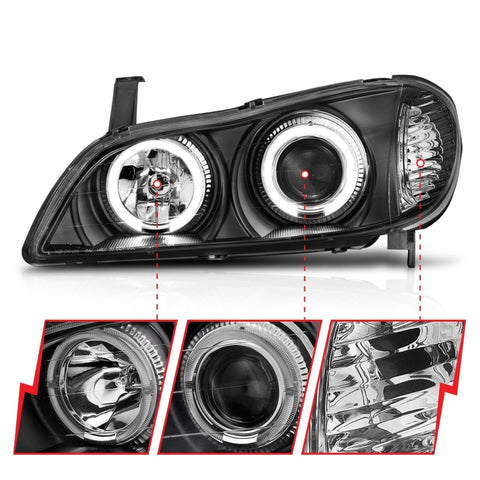 ANZO 2000-2004 Infiniti I30 Projector Headlights w/ Halo Black - 121077