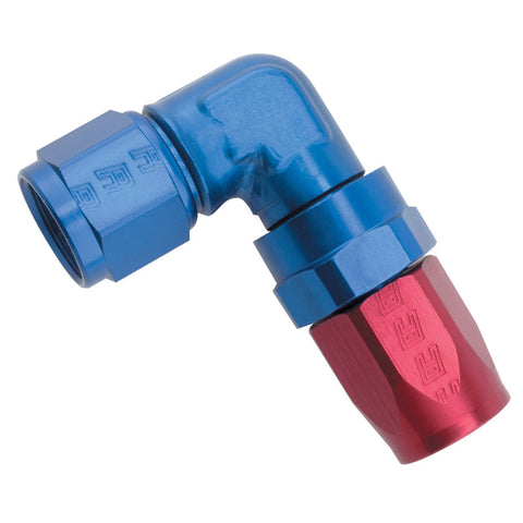 Russell Performance -6 AN Red/Blue 90 Degree Forged Aluminum Swivel Hose End - 613640
