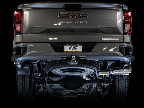 AWE Tuning 4th Gen GM 1500 5.3L 0FG Catback Dual Side Exit (Flat Bumper) - Chrome Tips - 3015-22207
