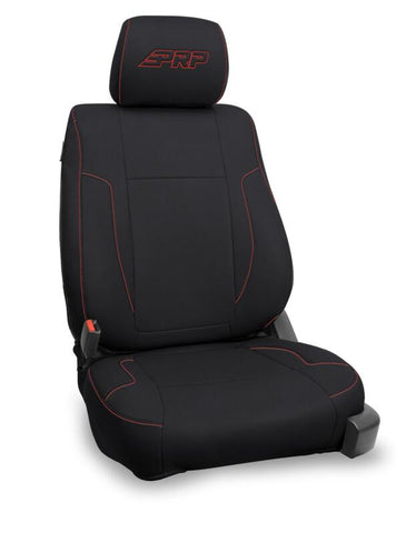 PRP 12-14 Ford Raptor Front Seat Covers (Pair) - Black w/ Red Stitch - B068-01