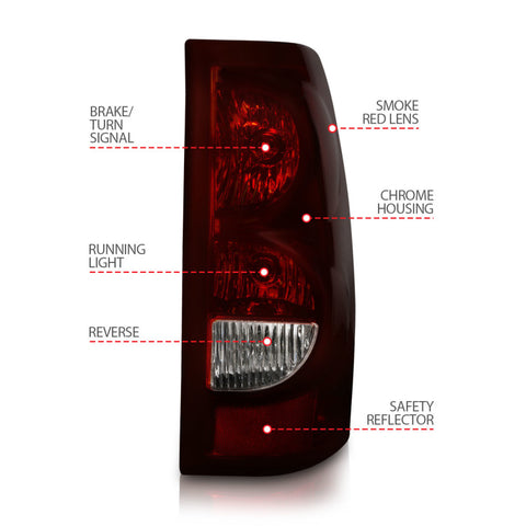 ANZO 2003-2006 Chevrolet Silverado 1500 Taillights Taillights Dark Red/Clear Lens (OE Style) (Pair) - 211184