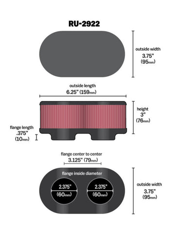 K&N Filter Universal Filter 2 3/4 inch Dual Flange GSXR Oval (2/Box) - RU-2922