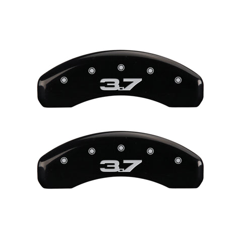 MGP 4 Caliper Covers Engraved Front 2015/Mustang Engraved Rear 2015/37 Black finish silver ch - 10202SM32BK