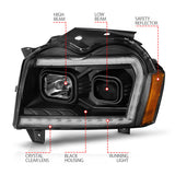 ANZO 2005-2007 Jeep Grand Cherokee Projector Headlights w/ Light Bar Switchback Black Housing - 111543