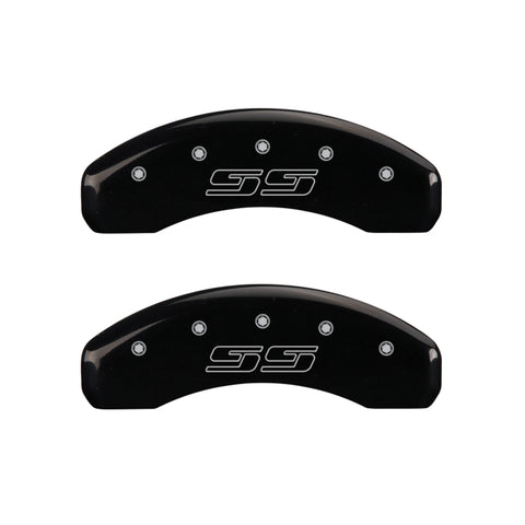 MGP 4 Caliper Covers Engraved Front & Rear Avalanche style/SS Black finish silver ch - 14004SSS1BK