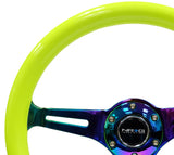 NRG Classic Wood Grain Steering Wheel (350mm) Neon Yellow Color w/Neochrome Spokes - ST-015MC-NYW