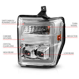 ANZO 08-10 Ford F-250 - F-550 Super Duty Projector Headlights w/ Light Bar Switchback Chrome Housing - 111587