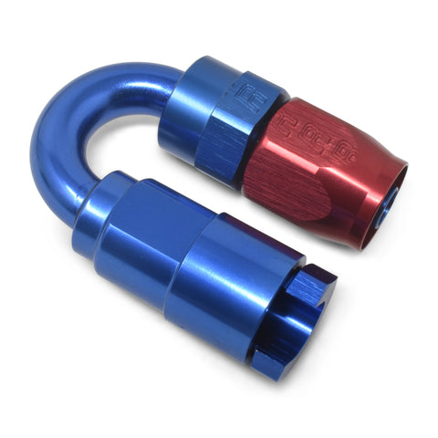 Russell Performance 3/8in SAE Quick Disc Female to -6 Hose Red/Blue 180 Degree Hose End - 611230