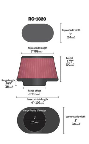 K&N Filter Universal Clamp-On Filter 2in Flange / 2-23/32in Base / 3in x 2in Top / 2-3/4in Height - RC-1820