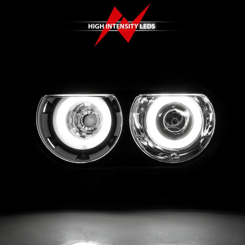 ANZO 2008-2014 Dodge Challenger Projector Headlights w/ Halo Black (CCFL) - 121308