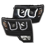 ANZO 2009-2014 Ford F-150 Projector Headlights w/ U-Bar Switchback Black w/ Amber - 111383