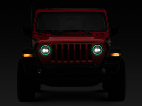 Raxiom 18-22 Jeep Wrangler JL/JT Axial 9-Inch LED Headlights w/RGB Halo- Black Housing (Clear Lens) - J142668