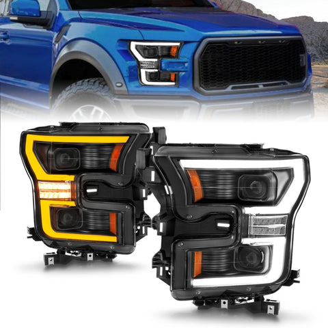 ANZO 15-17 Ford F-150 Black LED Projector Plank Style DRL w/Initiation Light Halogen Models - 111604