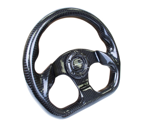 NRG Carbon Fiber Steering Wheel (320mm) Flat Bottom w/Shiny Black Carbon - ST-009CF/BK