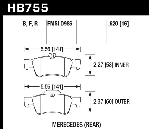 Hawk 03-06 Mercedes Benz SL500 HPS 5.0 Rear Brake Pads - HB755B.620