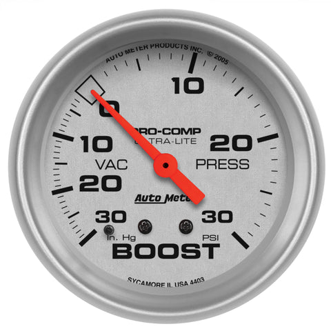 Autometer Ultra-Lite 66.7mm Short Sweep Electronic 30 IN Hg / 30 PSI Vacuum/Boost Gauge - 4403
