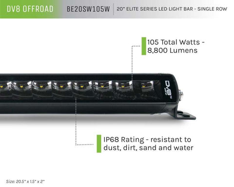 DV8 Offroad 20in Elite Series Light Bar 105W LED - Single Row - BE20SW105W