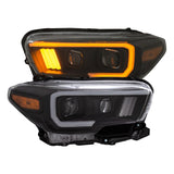 ANZO 2016-2017 Toyota Tacoma Projector Headlights w/ Plank Style Switchback Black w/ Amber w/ DRL - 111397
