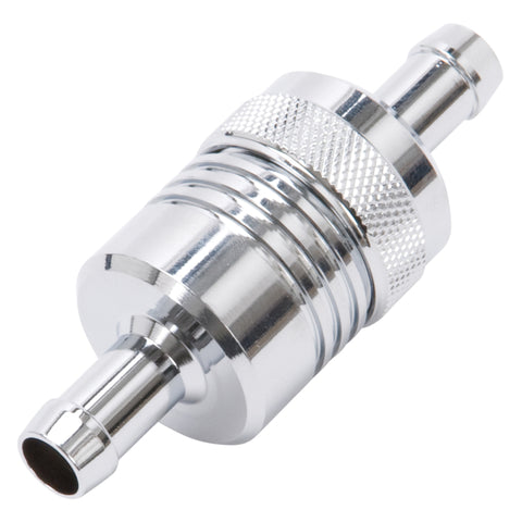 Edelbrock Fuel Filter Aluminum 3In X 01/ 1/8In 3/8In Inlet/Outlet Chrome - 8136