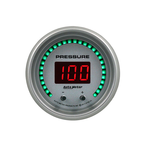 Autometer 52.4mm Silver Switchable 0-1600 PSI/0-110 BAR Fluid Pressure UltraLite Elite Digital Gauge - 6752-UL